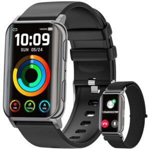 Smart Watch for Men Women (Answer/Make Calls), 1.57″ Curved Screen Fitness Tracker IP68 Waterproof with 24/7 Heart Rate/Sleep Monitor, Two Straps Activity Trackers for Android and iPhone (Black)