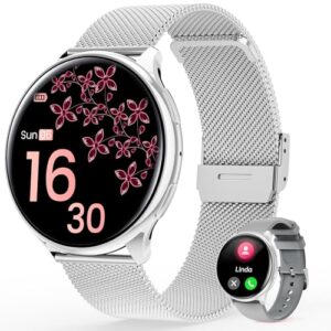 Smart Watch for Women, 1.39″ Fitness Watch with HR/BP/SpO2 Monitor, Female Cycle Tracking, IP67 Waterproof, 113 Sport Modes for Android & iPhone (Silver)