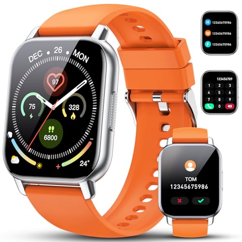 Smart Watch with Bluetooth Call, 1.85″ Smart Watches for Men Women, 112 Sport Modes Fitness Tracker with Heart Rate Sleep Monitor, IP68 Waterproof Fitness Watch Smartwatch for Android iOS, Orange