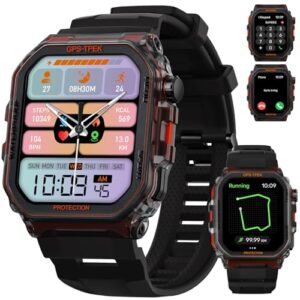 Smart Watches for Men – Military Smart Watch for Men, Fitness Watch Waterproof IP68, 24/7 Heart Rate/Sleep/Stress, Activity Trackers Compatible with Android and iOS, 100+Sport Modes (Black)