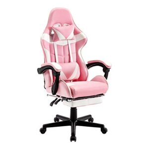 Soontrans Pink Gaming Chairs with Footrest,Ergonomic PC Computer Game Chair,Lovely Home Office Desk Pink Chair with Headrest and Lumbar Support Gamer Chair for Girls