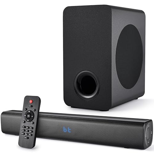 Sound Bar Speakers Bluetooth Wireless, TV Speakers Sound Bar Subwoofer, Home Theater Surround Sound Bar HDMI(ARC) Optical AUX USB 2.1ch Home Audio Sound System TV PC Wall Mount, Black