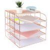 Spacrea Letter Tray, 4 Tier Rose Gold Desk Organizers and Accessories for Women, Stackable Paper File Organizer with 1 Upper Display Shelf (Rose Gold)