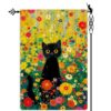 Spring Summer Black Cat Garden Flag Colorful Floral Garden Flag Vertical Double Sided Rustic Farmland Burlap Yard Lawn Outdoor Decor 12.5×18″