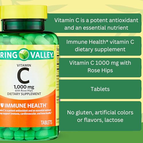 Spring Valley Vitamin C 1000mg with Rose HIPS Tablets Dietary Supplement, 500 Count, Antioxidant Protection* (Pack of 1) - Image 4