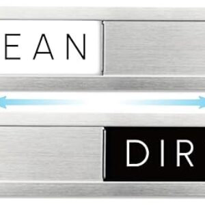 Stainless Steel Dishwasher Magnet Clean Dirty Sign – Premium Magnetic Signs That Say Clean/Dirty – Optional Sticker Adhesive for Non-Metal Surface Dish Washers – Black & White Minimalistic Style