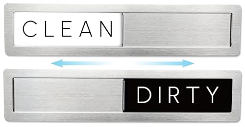 Stainless Steel Dishwasher Magnet Clean Dirty Sign – Premium Magnetic Signs That Say Clean/Dirty – Optional Sticker Adhesive for Non-Metal Surface Dish Washers – Black & White Minimalistic Style
