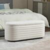 Storage Teddy Ottoman Bench Upholstered Fabric Storage Bench End of Bed Stool with Safety Hinge for Bedroom, Living Room, Entryway, Closet(44.5″, White)