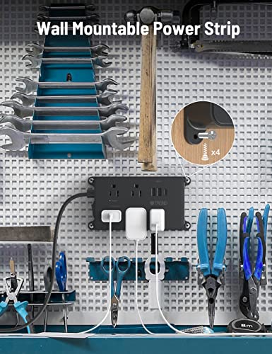 TROND Power Strip Surge Protector, 5 Widely-Spaced Outlets with 2 USB A and 1 USB C, ETL Listed, Wall Mountable, Flat Plug 5ft Extension Cord, 1300J, 14AWG Heavy Duty, for Office Kitchen, Black - Image 5