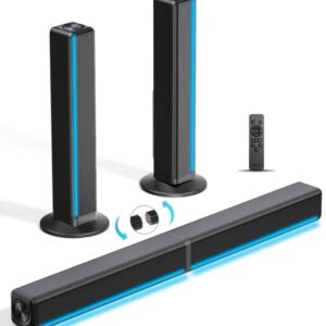 TV Sound Bar, Soundbar with RGB LED Lights & 2.1CH Bluetooth Speaker Surround System, 180W Surround Sound, AUX/Optical/HDMI ARC Home Theater Speaker, 2 in 1 Detachable for Smart TV/Projector/Gaming/PC