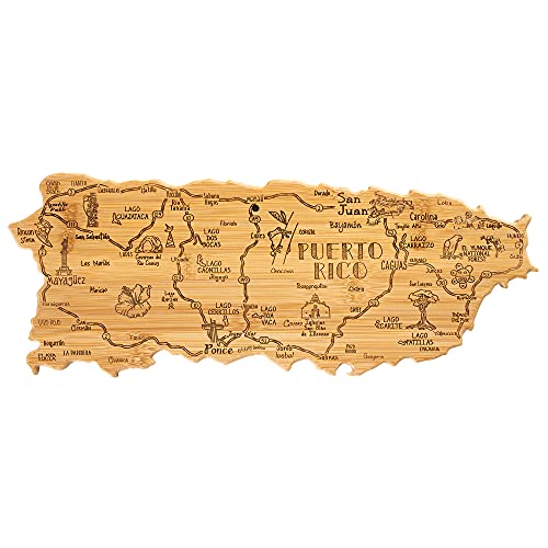 Totally Bamboo Destination Puerto Rico Cutting Board, Charcuterie & Serving Board | Laser Engraved Bamboo Map with Hang Tie for Wall Art | Puerto Rican Kitchen Gift & Decor