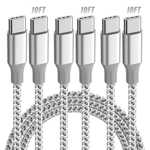 USB C Cable,3 Pack 10FT 60W Fast Charging USB C to USB C Cable, Durable Type C Charger Cable for iPhone 16/15/iPad MacBook CarPlay and More-Grey White