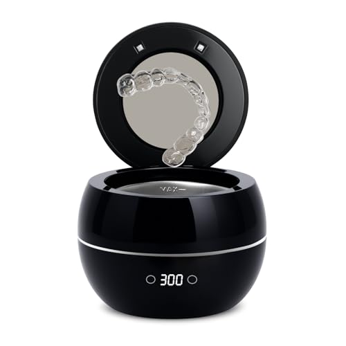 Ultrasonic Retainer Cleaner Machine Denture Cleaning Pod Portable Night Guard Cleaner for Mouth Guards, Jewelry Cleaner with Digital Timer, Dual Cleaning Mode