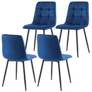 Upholstered Dining Chair Set of 4,Mid-Century Home Desk Tufted Pattern Design Side Velvet Elegant Kitchen with Sturdy Metal Legs for Home,Office, Navy Blue, Upholstered Velvet Chair