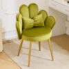 VINGLI Petal Makeup Vanity Chair with Back,Flower Cute Girls Desk Chair Comfy No Wheels,Modern Dining Chair,Small Accent Chair with Adustable Gold Legs&Bow Pillow for Home Office,Velvet,Olive Green