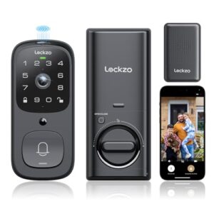 Video Smart Lock with Doorbell, 6 in 1 Keyless Entry Door Lock, Built-in WiFi Camera Deadbolt Lock for Front Door, Fingerprint, Keypad Code, App Control, Voice Control, Auto Lock, IP65, Video Calling