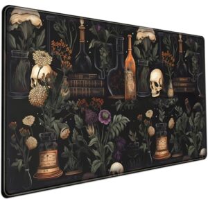 Vintage Aesthetic XL Extended Large Gaming Mouse Pad – Black Academia Mystical Green Plant Design – Computer Laptop Keyboard and Mouse Mat Desktop Protector – 31.5 x 15.8 in