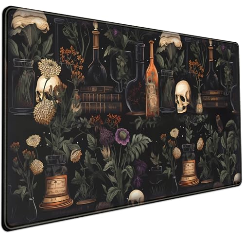 Vintage Aesthetic XL Extended Large Gaming Mouse Pad – Black Academia Mystical Green Plant Design – Computer Laptop Keyboard and Mouse Mat Desktop Protector – 31.5 x 15.8 in