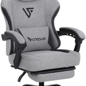 Vonesse Gaming Chair, Computer Chair Fabric with Pocket Spring Cushion, Office Chair with Footrest and Massage Lumbar Support, Reclining Gaming Chairs for Adults 250LBS (Grey)