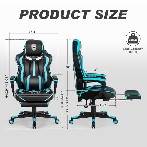 Vonesse Gaming Chair for Adults Gaming Chairs with Footrest Reclining Computer Chair for Heavy People Big and Tall Ergonomic Gamer Chair with Lumbar Pillow(Teal/Cyan) - Image 4