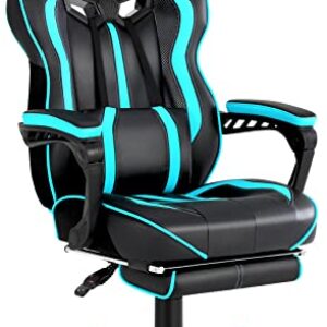 Vonesse Gaming Chair for Adults Gaming Chairs with Footrest Reclining Computer Chair for Heavy People Big and Tall Ergonomic Gamer Chair with Lumbar Pillow(Teal/Cyan)