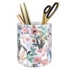 WAVEYU Pen Holder for Women Girls, Aesthetic Desk Office Accessories, Cute Floral Makeup Brush Holder, Leather Multi-Functional Organizer for Office, Home, Classroom, White Flower