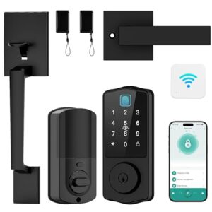 WiFi Front Door Lock, CINOP Keyless Entry Door Lock Deadbolt with Handle Set, Smart Locks for Front Door, Keypad Deadbolt Lock with Handle, Bluetooth Enabled with Alexa Voice Control, Black