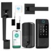 WiFi Front Door Lock Sets with Handle, Fingerprint Keyless Entry and Smart Keypad with Lever Handles, Electronic Screen+WiFi Gateway, APP Control, Auto-Lock, Voice Control