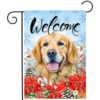 Winter Welcome Golden Retriever Garden Flag Dog Flags Christmas Outdoor Decor Holiday Yard Flag for Outside 12×18 Double Sided Lawn Farmhouse Decorations
