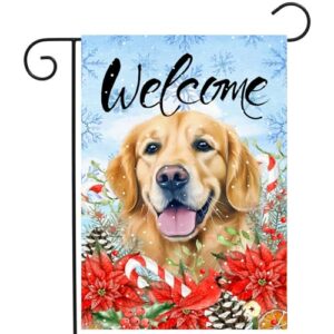 Winter Welcome Golden Retriever Garden Flag Dog Flags Christmas Outdoor Decor Holiday Yard Flag for Outside 12×18 Double Sided Lawn Farmhouse Decorations