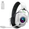 Wireless Gaming Headset with Noise Canceling Microphone for PC, PS5, PS4, Switch, Mac，2.4 GHz Wireless & Bluetooth 5.4 Gaming Headphones, Cool RGB Lighting, 40Hr Battery, 50mm Drivers-White