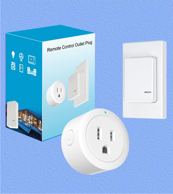 Wireless Remote Control Outlet Plug 1250W/10A for Small Appliance,Electrical Outlet Switch for Lights, Fans,Christmas Lights,Up to 100 ft Remote Range (Smart Switch)