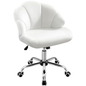 Yaheetech Cute Velvet Desk Chair Home Office Chair Shell-Shaped Back Vanity Chair Modern Swivel Chair with Wheels Adjustable Height for Bedroom White