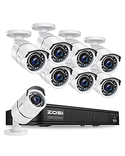 ZOSI 1080p H.265+ Security Camera System for Home, 5MP Lite 8 Channel CCTV DVR and 8 x 1080p Weatherproof Bullet Cameras Outdoor Indoor with 120ft Night Vision and 105°Wide Angle (No HDD Included)