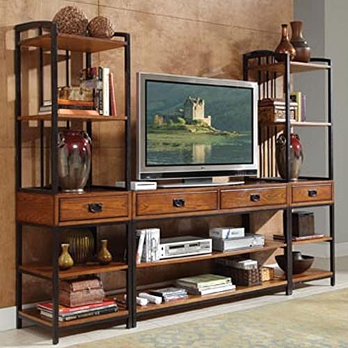 homestyles Modern Craftsman 3-Piece Entertainment Center by Home Styles, Distressed Oak/Metal - Image 3