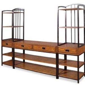 homestyles Modern Craftsman 3-Piece Entertainment Center by Home Styles, Distressed Oak/Metal