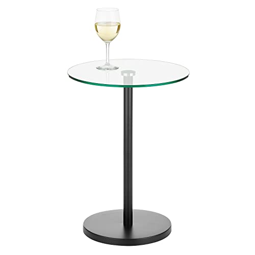 mDesign Glass Top Side/End Drink Table – Tall Modern Round Accent Metal Nightstand Furniture for Living Room, Dorm, Home Office, and Bedroom – 16″ Round – Clear/Matte Black