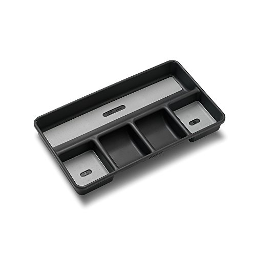 madesmart Office Drawer Organizer, 5- Compartments, Soft-Grip Lining and Non-Slip Feet and Non-slip Rubber Feet, Black & Gray