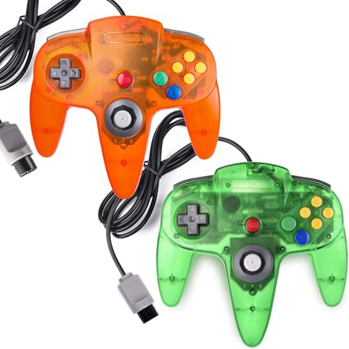 miadore 2 Packs Classic 64 Wired Controller Joystick for N64 Video Game System N64 Console (Jungle Green and Orange)