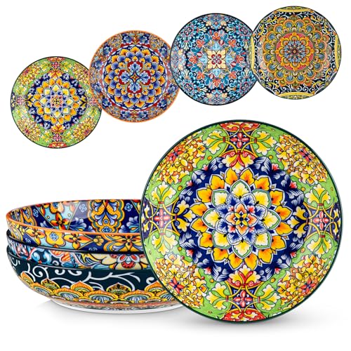 vancasso Pasta Bowls, 42 oz Ceramic Salad Bowls of 4,Large Corlorful Serving Bowls for Kitchen, Dishwasher & Microwave Safe Soup Bowls, Pasta Plates