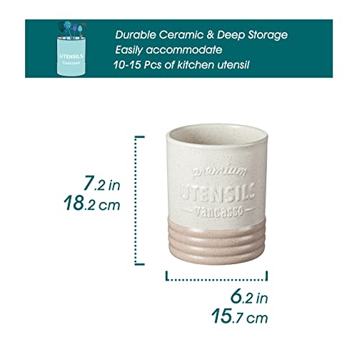 vancasso Sabine Utensil Holder, 7.2" Large Utensil Crock for Kitchen Counter, Ceramic Utensil Crock Storage, Matte Cream-Colored Farmhouse Utensil Organizer, Utensil Storage for Home Décor, Gifts - Image 3