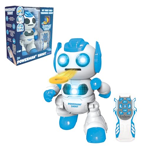LEXiBOOK, Powerman Shoot – My First Throwing-disc Robot, Programmable Remote Control Robot, Plays Music and Dances, Sound and Light Effects, 12 Foam Discs, ROB17