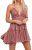 R.Vivimos Womens Summer Halter Deep V Neck Sexy Patchwork Mini Short Dresses