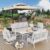 6 Piece Patio Furniture Set, 2 x Fixed Chair, 2 x Swivel Chair, 1 x 3-Seat Sofa with Marbling Coffee Table, 7 Seats Outdoor Conversation Set for Lawn Garden Backyard, Light Gray