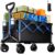 Collapsible Wagon Cart with Universal Wheels, 480LBS Wagons Carts Heavy Duty Collapsible Wagon with Cup Holders, Utility Beach Carts for Camping, Garden, Shopping, Fishing, Sports