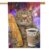 Funny Cat Garden Flag 28×40 Inch Kitten With Bread Coffee On Starry Sky Cute Animal House Lawn Flag Double Sided Banners for Home Outdoor Decoration